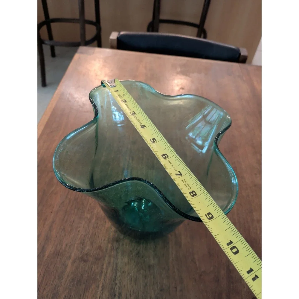 Green / Turquoise Vintage Hand Blown Blenko Vase #404, ~8.5